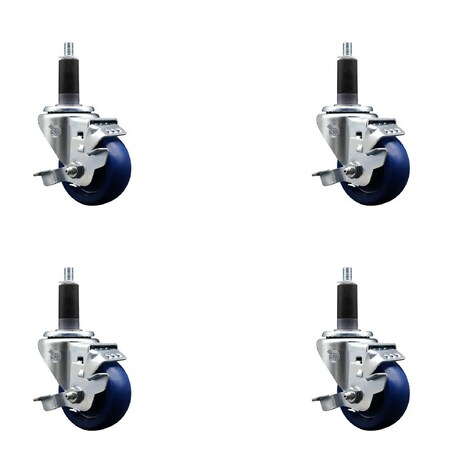 Service Caster 3'' Solid Poly Swivel 1-1/8'' Expanding Stem Caster Set with Brake, 4PK SCC-EX20S314-SPUS-TLB-118-4